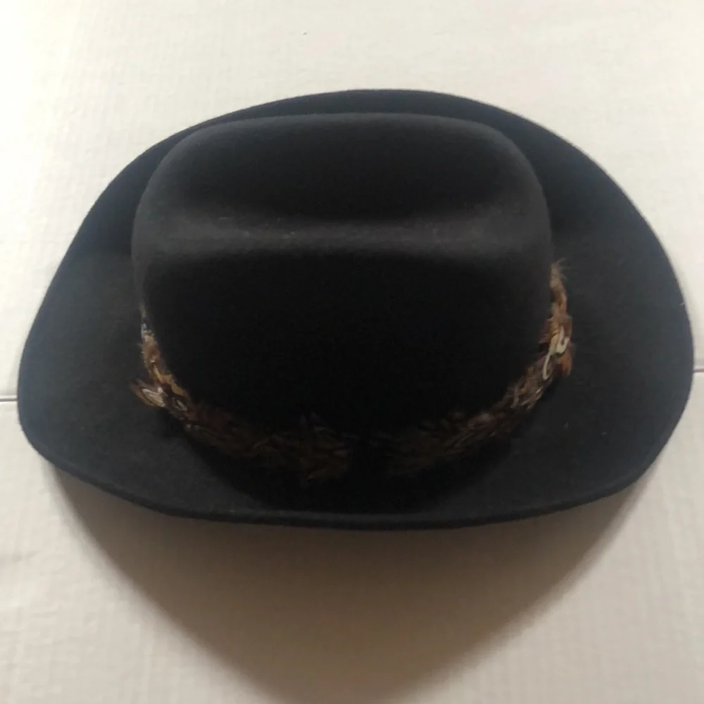 Vintage Henry Margu original creations soft fabric felt hat in black w feathers